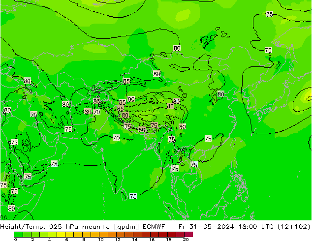 Height/Temp. 925 hPa ECMWF Fr 31.05.2024 18 UTC