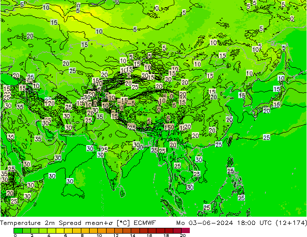Temperatuurkaart Spread ECMWF ma 03.06.2024 18 UTC