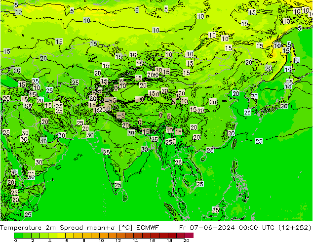 Sıcaklık Haritası 2m Spread ECMWF Cu 07.06.2024 00 UTC