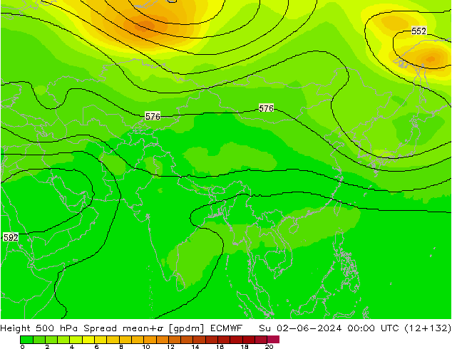 Height 500 hPa Spread ECMWF  02.06.2024 00 UTC