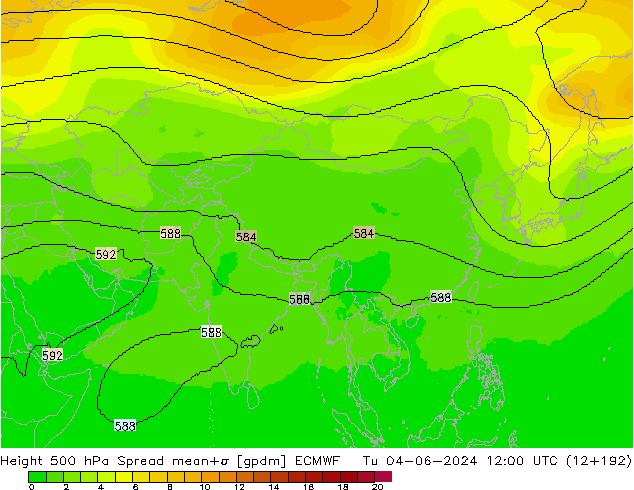 Height 500 hPa Spread ECMWF Tu 04.06.2024 12 UTC