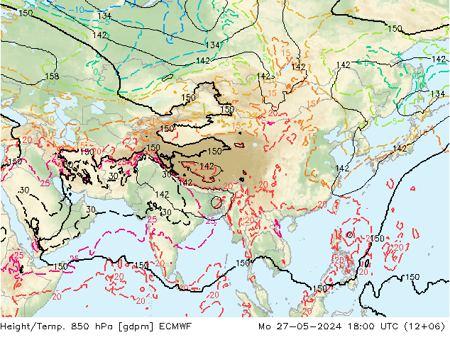 Height/Temp. 850 hPa ECMWF pon. 27.05.2024 18 UTC