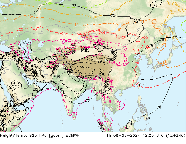 Yükseklik/Sıc. 925 hPa ECMWF Per 06.06.2024 12 UTC