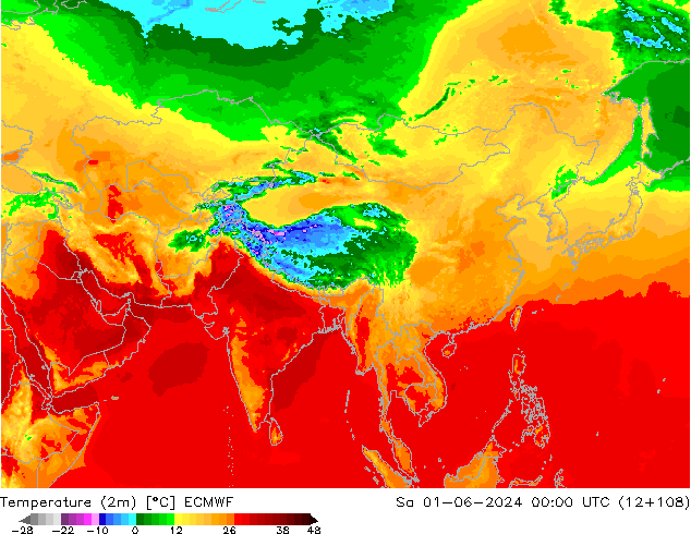 température (2m) ECMWF sam 01.06.2024 00 UTC