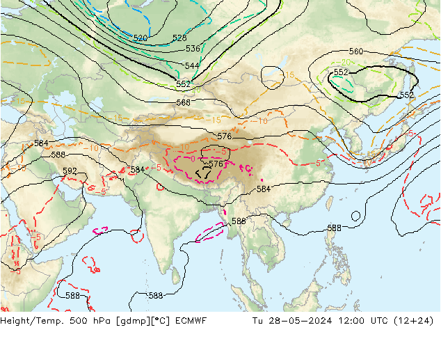 Height/Temp. 500 hPa ECMWF Tu 28.05.2024 12 UTC