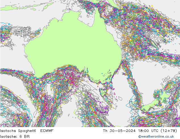 Isotachs Spaghetti ECMWF чт 30.05.2024 18 UTC
