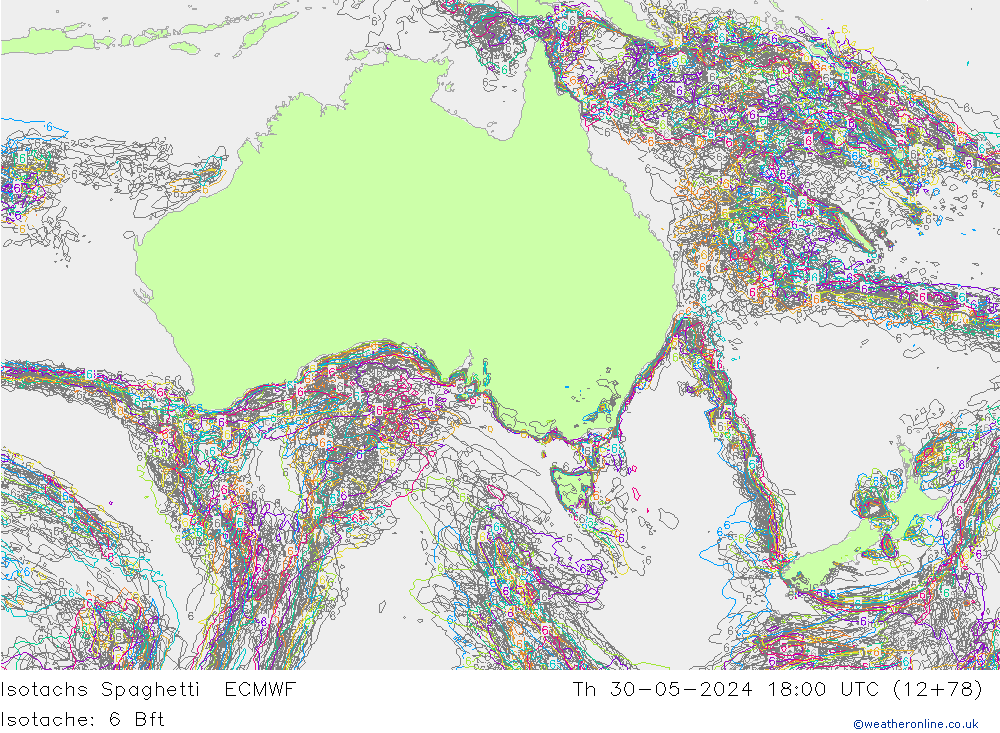 Isotachs Spaghetti ECMWF чт 30.05.2024 18 UTC