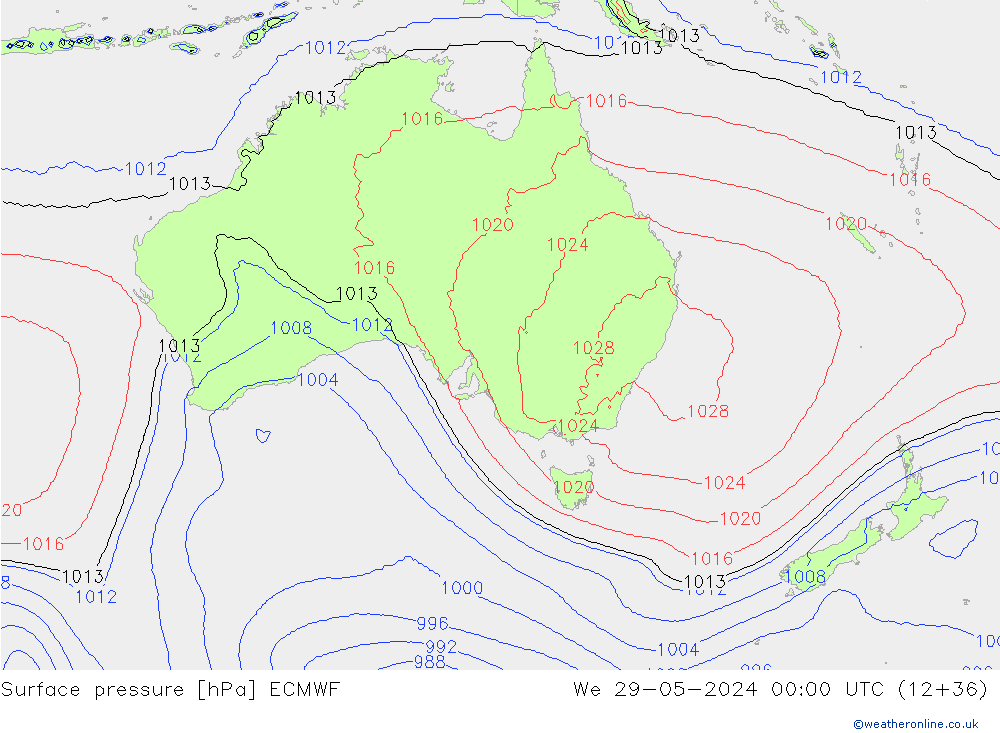 pressão do solo ECMWF Qua 29.05.2024 00 UTC