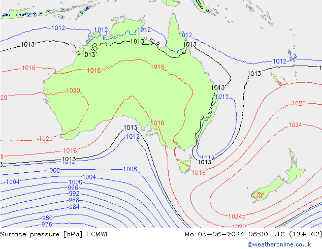 pressão do solo ECMWF Seg 03.06.2024 06 UTC