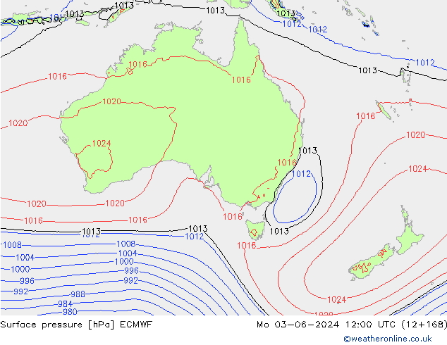 Surface pressure ECMWF Mo 03.06.2024 12 UTC