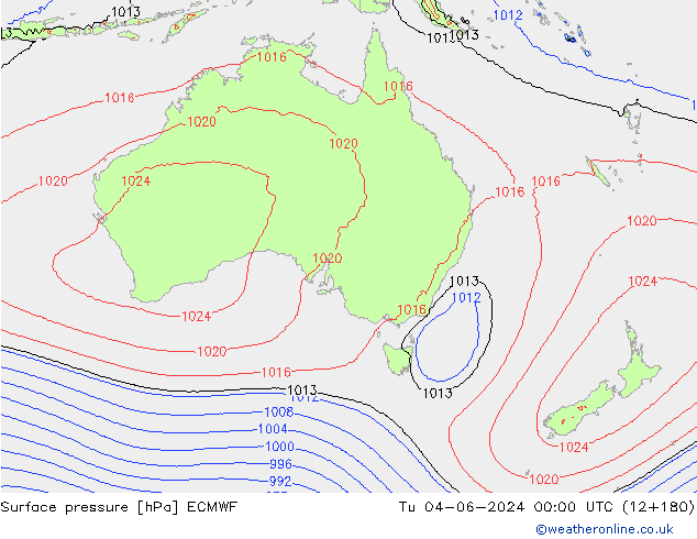 Surface pressure ECMWF Tu 04.06.2024 00 UTC