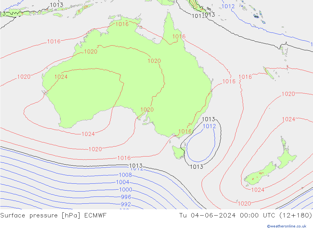 pressão do solo ECMWF Ter 04.06.2024 00 UTC