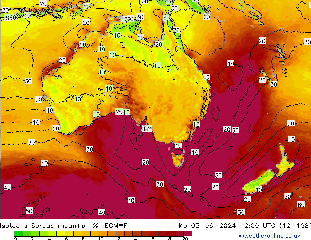 Izotacha Spread ECMWF pon. 03.06.2024 12 UTC