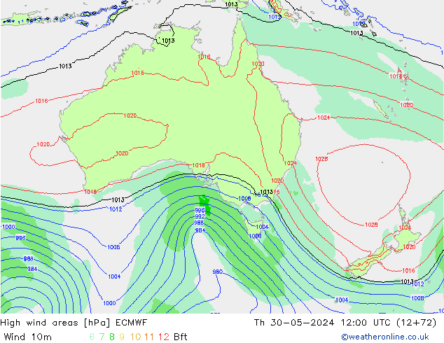 High wind areas ECMWF Th 30.05.2024 12 UTC