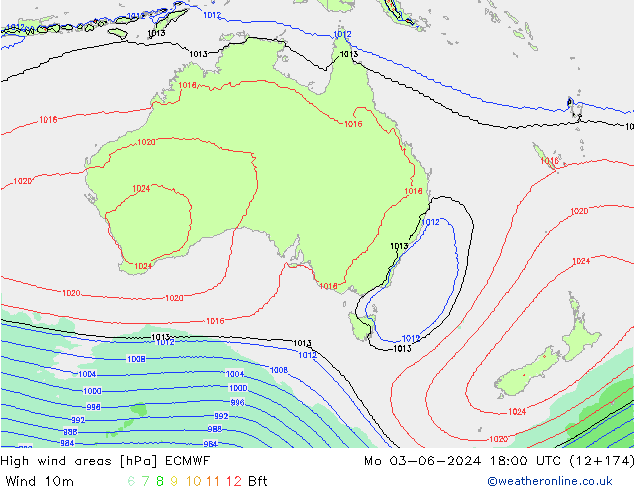 yüksek rüzgarlı alanlar ECMWF Pzt 03.06.2024 18 UTC