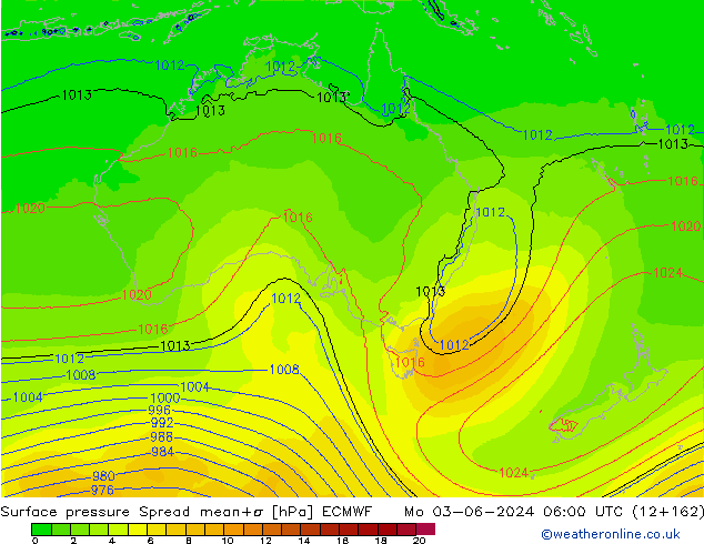 Surface pressure Spread ECMWF Mo 03.06.2024 06 UTC