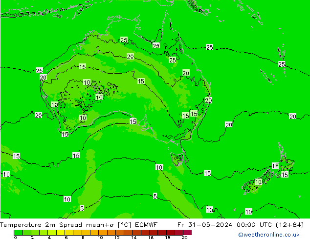 Temperatuurkaart Spread ECMWF vr 31.05.2024 00 UTC