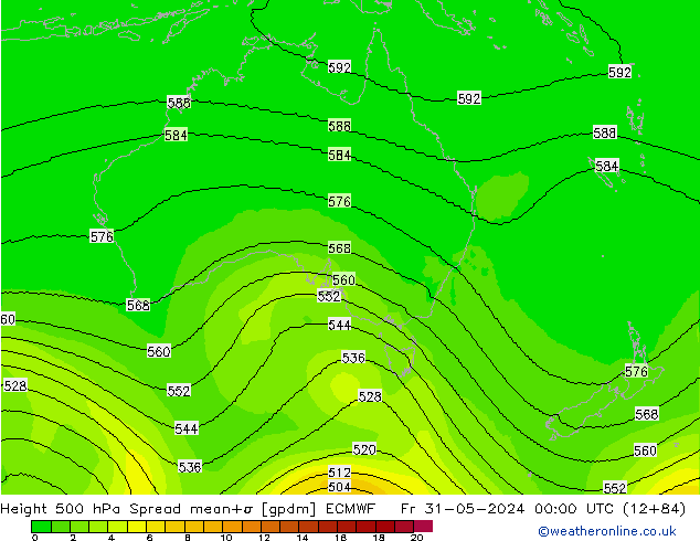 Hoogte 500 hPa Spread ECMWF vr 31.05.2024 00 UTC