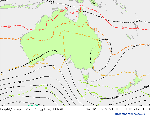 Geop./Temp. 925 hPa ECMWF dom 02.06.2024 18 UTC