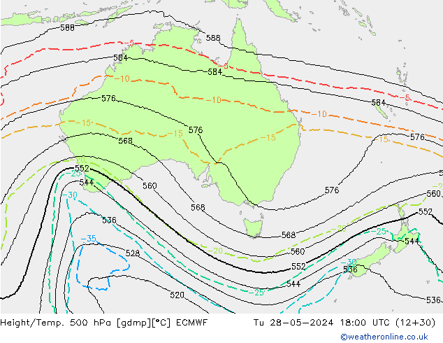 Height/Temp. 500 hPa ECMWF Di 28.05.2024 18 UTC