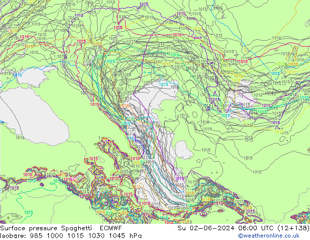 Surface pressure Spaghetti ECMWF Su 02.06.2024 06 UTC