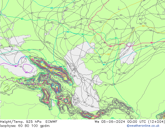 Hoogte/Temp. 925 hPa ECMWF wo 05.06.2024 00 UTC