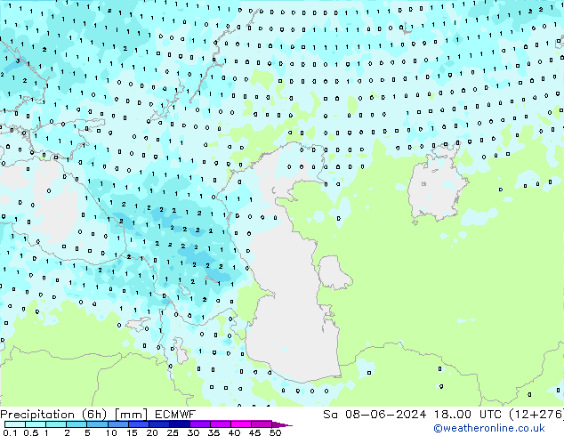 Totale neerslag (6h) ECMWF za 08.06.2024 00 UTC