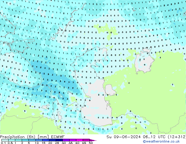 Precipitação (6h) ECMWF Dom 09.06.2024 12 UTC