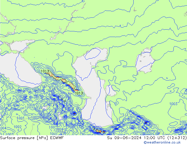 pressão do solo ECMWF Dom 09.06.2024 12 UTC