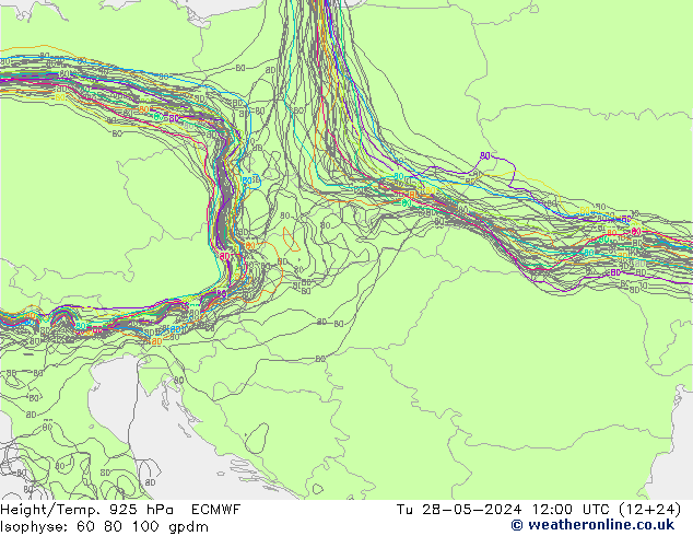 Height/Temp. 925 hPa ECMWF Tu 28.05.2024 12 UTC