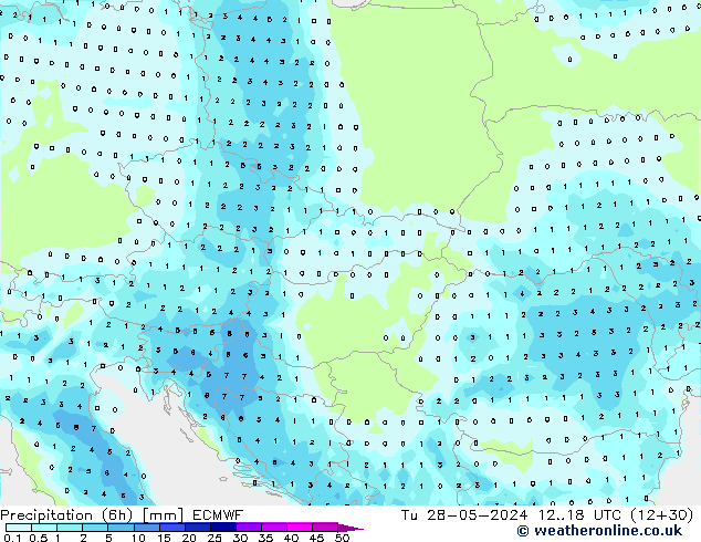 осадки (6h) ECMWF вт 28.05.2024 18 UTC