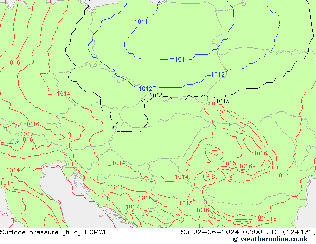 Atmosférický tlak ECMWF Ne 02.06.2024 00 UTC