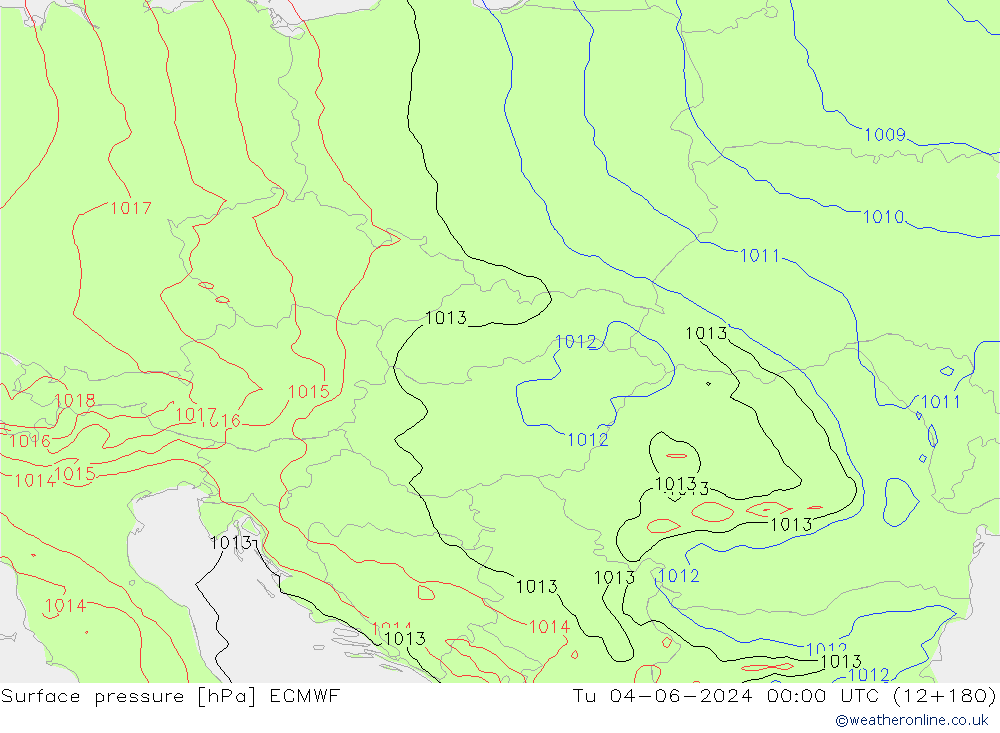 Surface pressure ECMWF Tu 04.06.2024 00 UTC