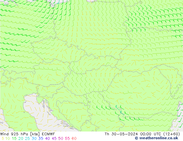 Vento 925 hPa ECMWF gio 30.05.2024 00 UTC