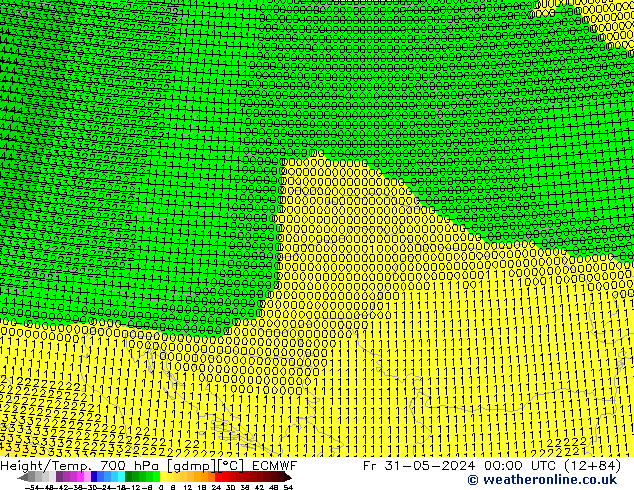 Geop./Temp. 700 hPa ECMWF vie 31.05.2024 00 UTC