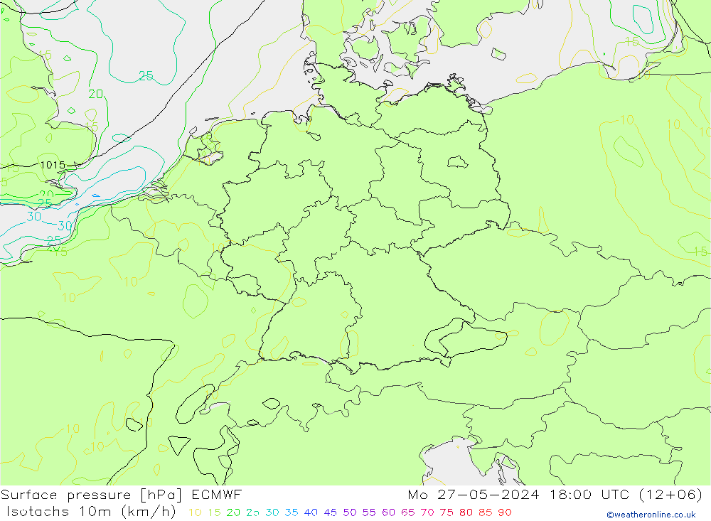 Isotachen (km/h) ECMWF ma 27.05.2024 18 UTC