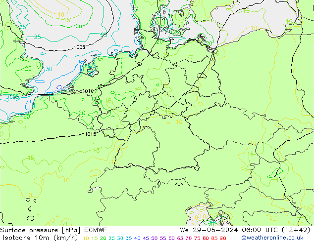 Isotachs (kph) ECMWF  29.05.2024 06 UTC