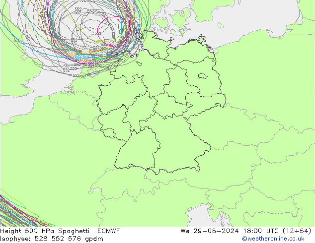 Height 500 hPa Spaghetti ECMWF We 29.05.2024 18 UTC