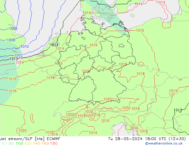 Jet stream/SLP ECMWF Tu 28.05.2024 18 UTC