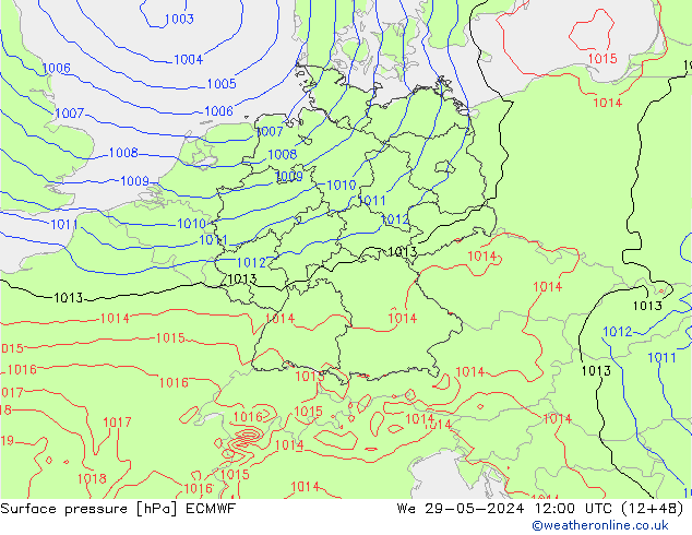 Atmosférický tlak ECMWF St 29.05.2024 12 UTC