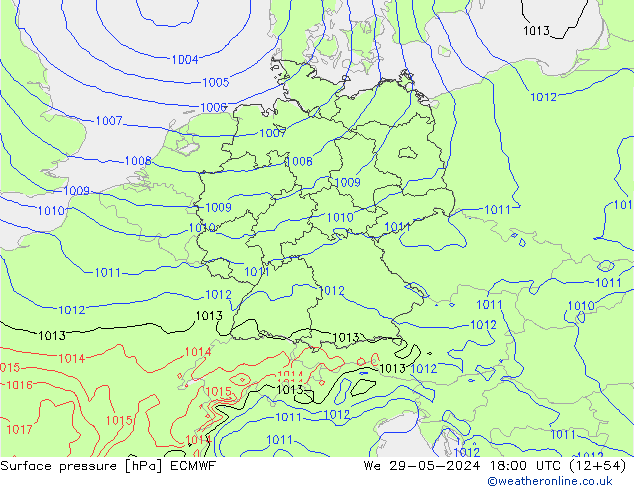 Surface pressure ECMWF We 29.05.2024 18 UTC