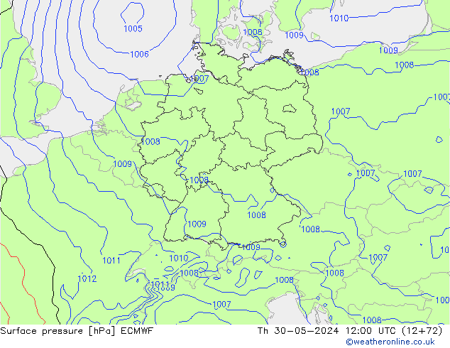 Surface pressure ECMWF Th 30.05.2024 12 UTC