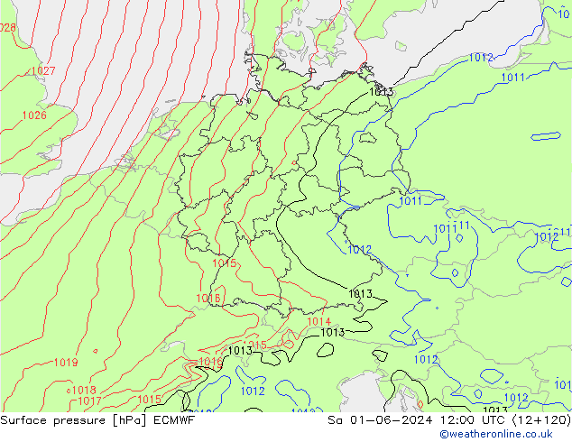 pressão do solo ECMWF Sáb 01.06.2024 12 UTC