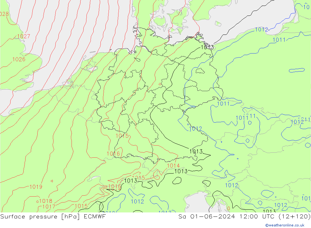 Presión superficial ECMWF sáb 01.06.2024 12 UTC