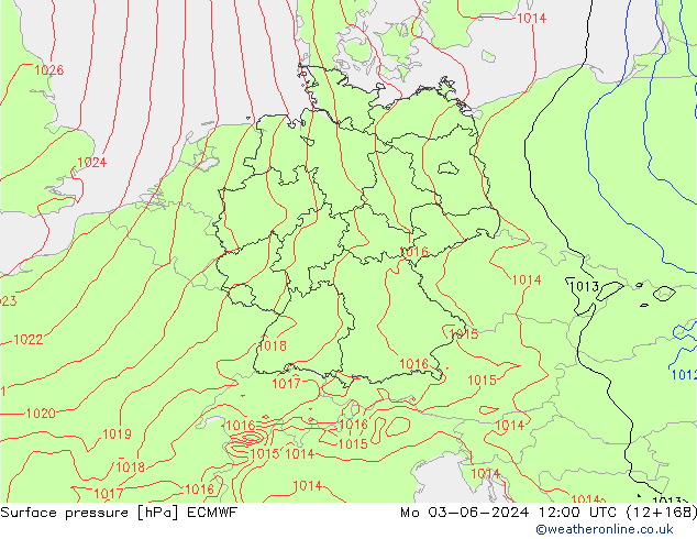 Presión superficial ECMWF lun 03.06.2024 12 UTC