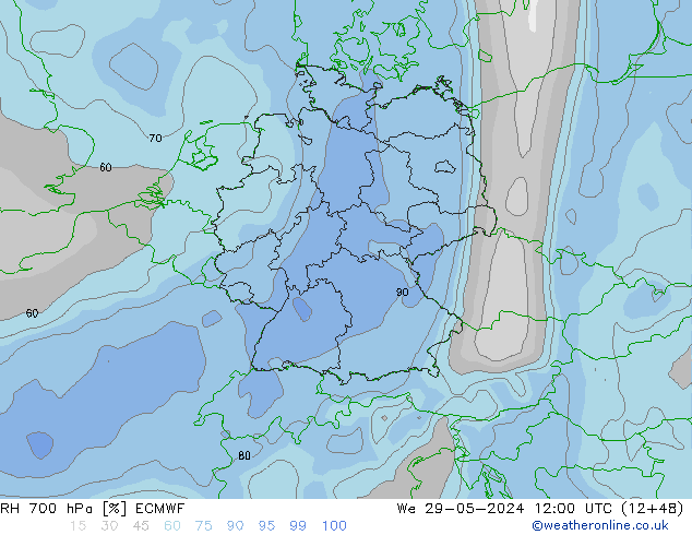 RH 700 hPa ECMWF  29.05.2024 12 UTC