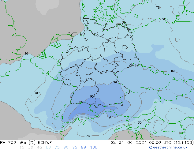 Humidité rel. 700 hPa ECMWF sam 01.06.2024 00 UTC