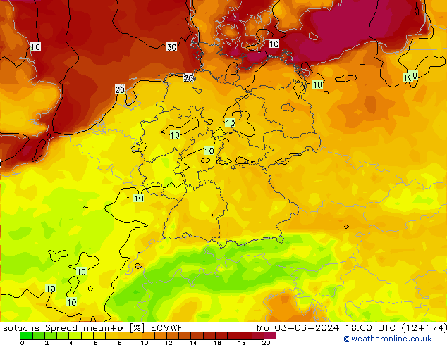 Eşrüzgar Hızları Spread ECMWF Pzt 03.06.2024 18 UTC