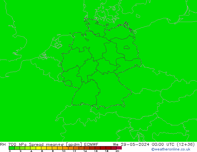 Humedad rel. 700hPa Spread ECMWF mié 29.05.2024 00 UTC