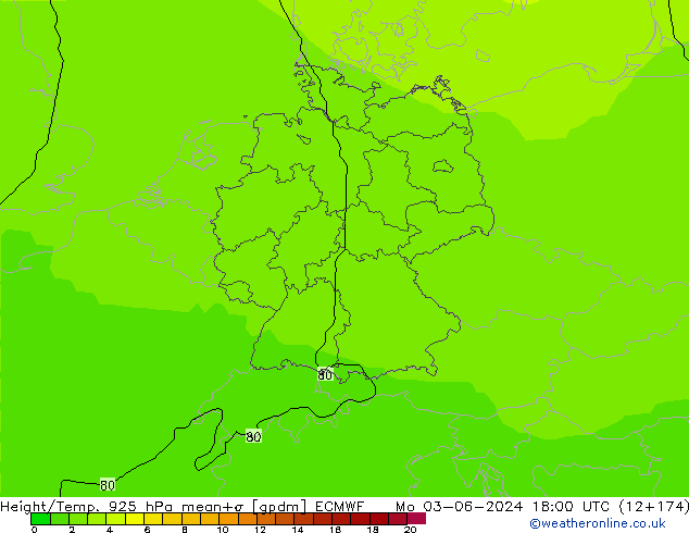 Yükseklik/Sıc. 925 hPa ECMWF Pzt 03.06.2024 18 UTC